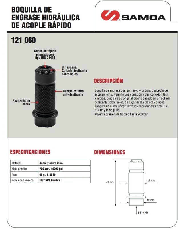 BOQUILLA/ENCHUFE RAPIDO P/ENGRASADORES 1/8"NPT - SAMOA