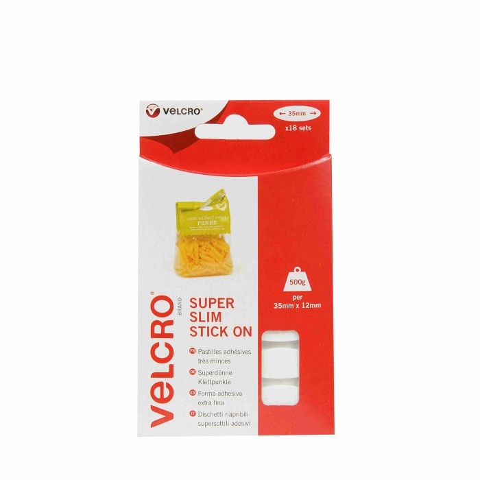 VELCRO® PIEZAS ADHESIVAS OVALADAS 33mm X 12mm (18u.) - BLANCO