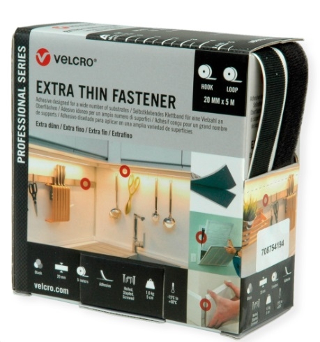 VELCRO® EXTRA FINO USO GENERAL ADHESIVO 50mm X 25mt - NEGRO