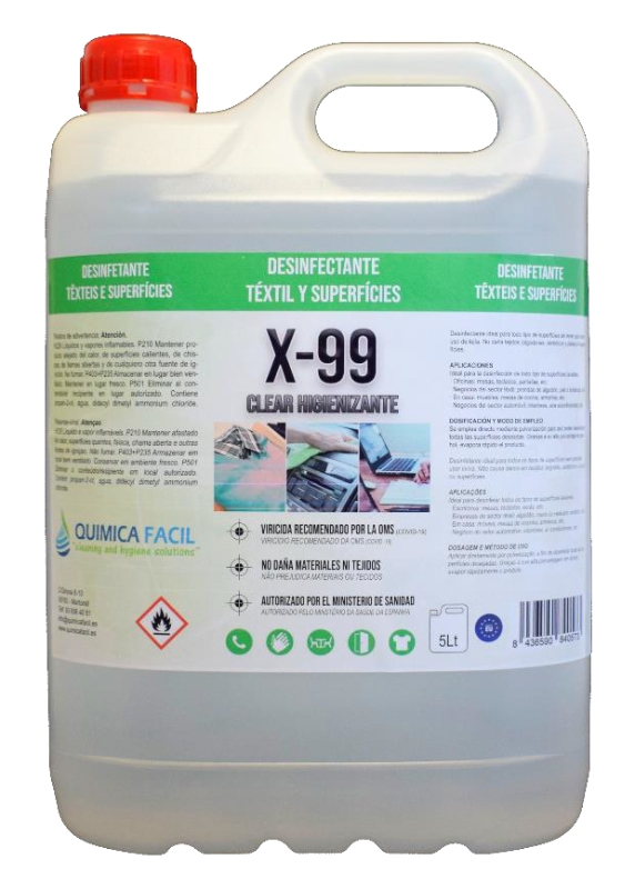 X-99 LIMPIADOR DESINFECTANTE MULTIUSO HIDROALCOHOLICO 5 LT