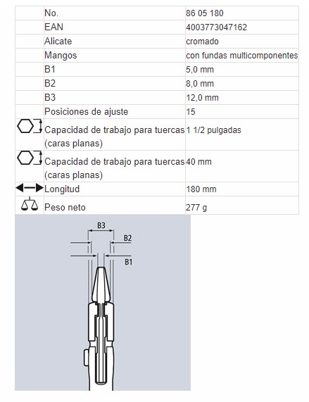 86 05 180 TENAZA LLAVE 180mm