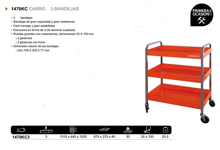 CARRO TRES BANDEJAS 1051X435X764mm (1470KC3)