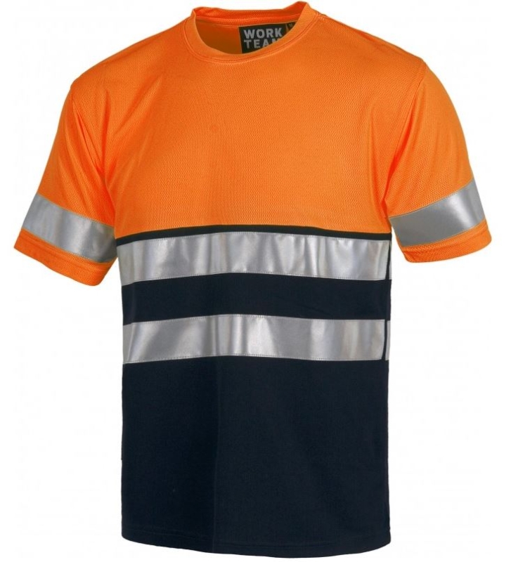 CAMISETA 100%POL.AV NARANJA/MARINO M/C T-3XL (C3941)