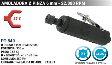 AMOLADORA RECTA - Ø 6mm - 22.000 RPM PT-540