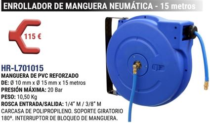 ENROLLADOR MANGUERA PVC Ø10x16mm - 15 m HR-L701015