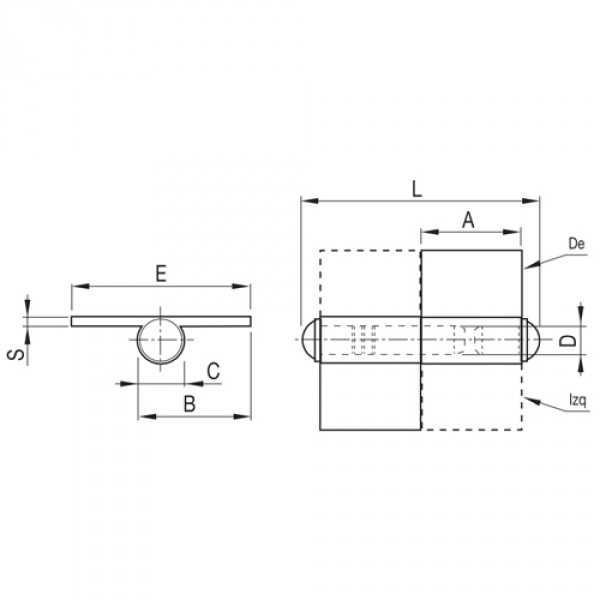 PERNIO ALA MEDIA 30X35mm Ø8X72mm DERECHA