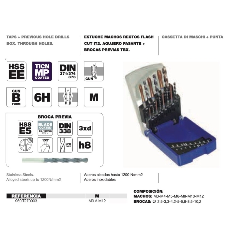 ESTUCHE MACHOS ROSCAR IT2 + BROCAS BLADE 561 (M-3 a M-12) L. AZUL