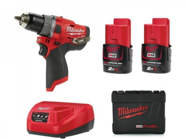 MILWAUKEE TALADRO PERCUTOR COMPACTO 12V X2 BAT 2.0Ah M12 FPD-202X