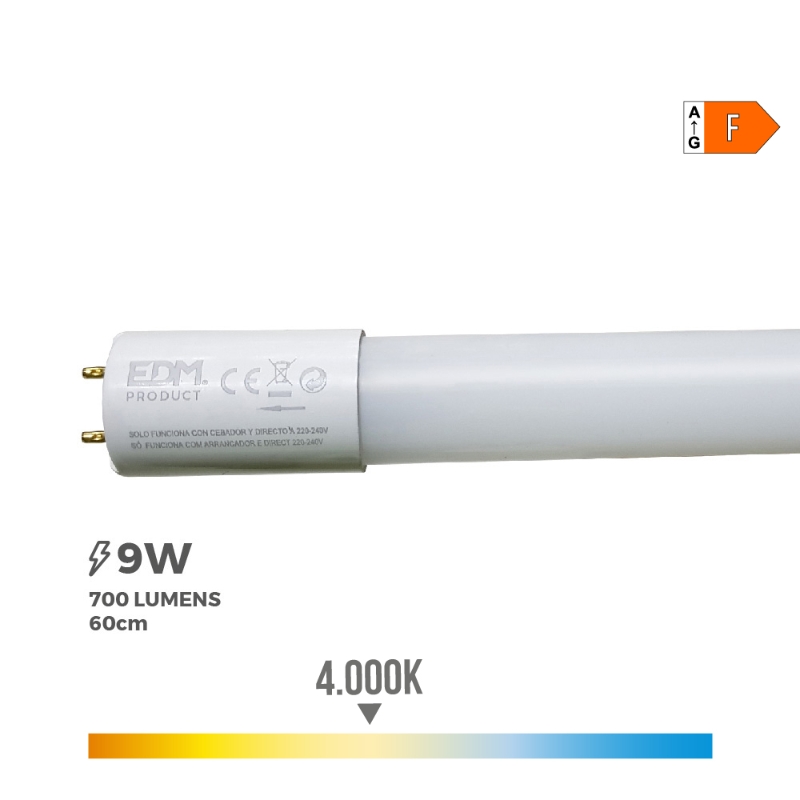 TUBO FLUORESCENTE LED T8 9W Ø26X600mm (4