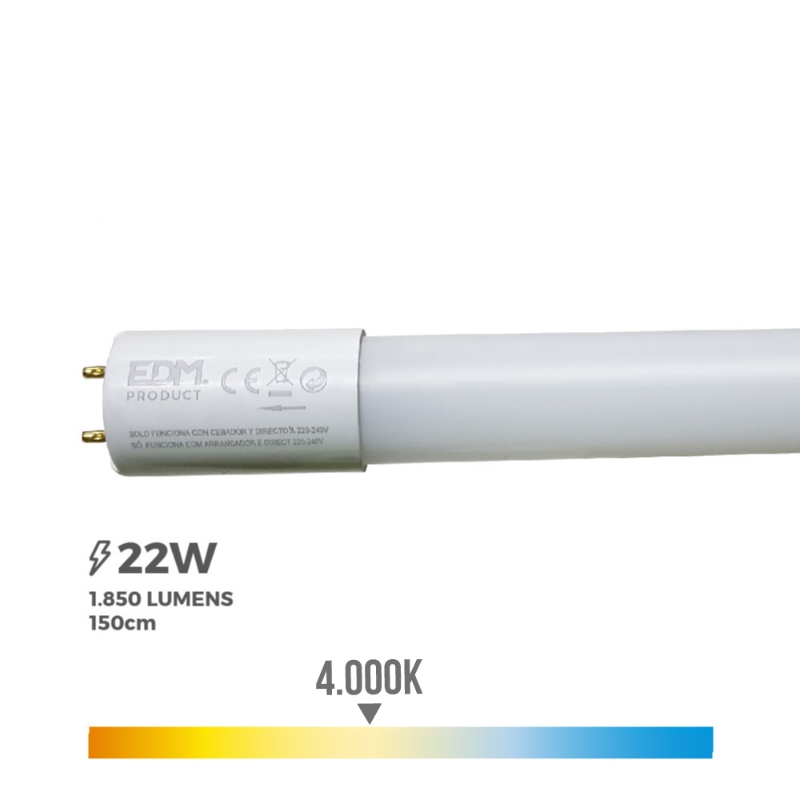 TUBO LED T8 22W 2400lm 4000K LUZ DIA (EQ