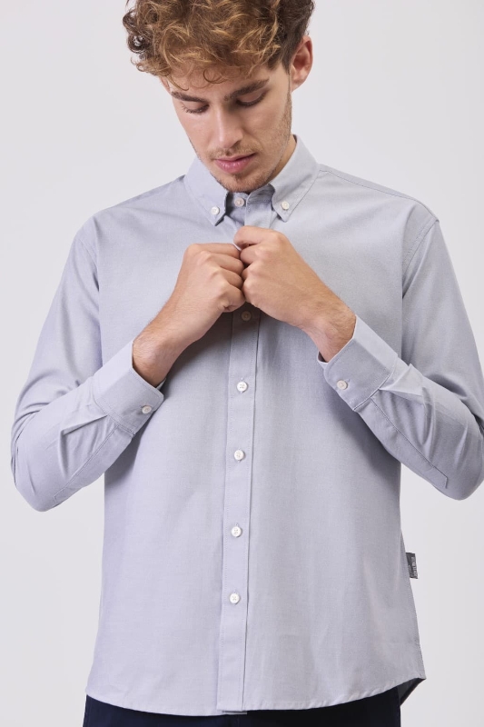 CAMISA OXFORD ALG/POL GRIS CLARO M/L T-M