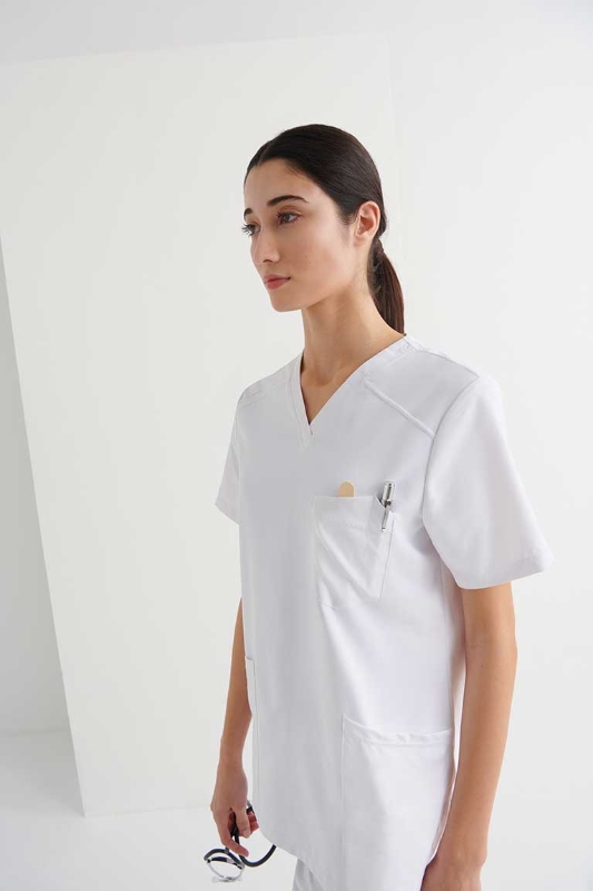 CASACA M/C SANITARIA CUELLO V  BLANCO, X