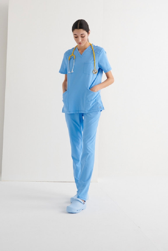 CASACA M/C SANITARIA CUELLO V  AZUL CIEL