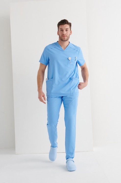 CASACA M/C SANITARIA CUELLO V  AZUL CIEL