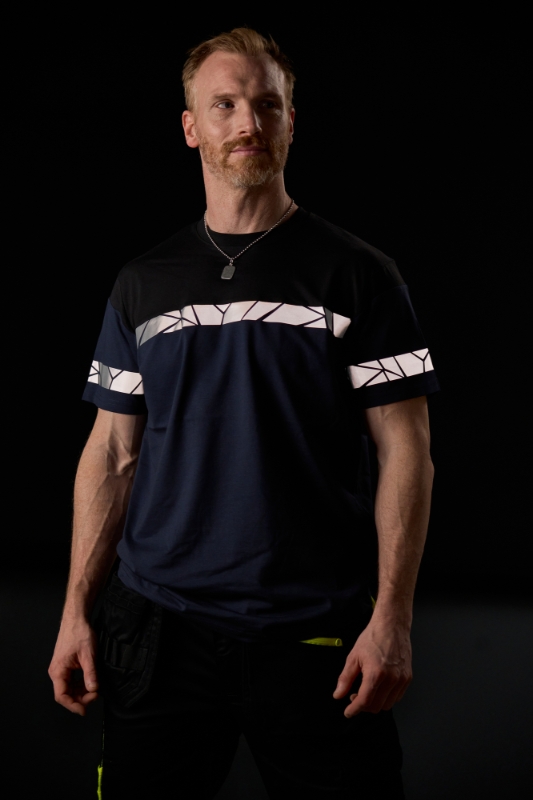 CAMISETA M/C MEZCLA 180 gr. MARINO/NEGRO