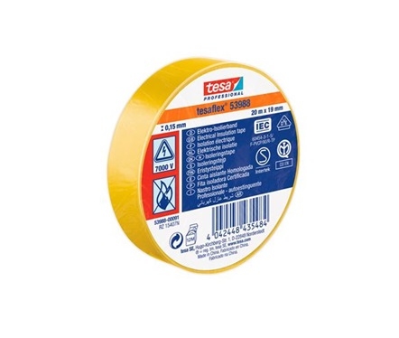 CINTA ADHESIVA AISLANTE AMARILLA PVC 20mt X 19mm