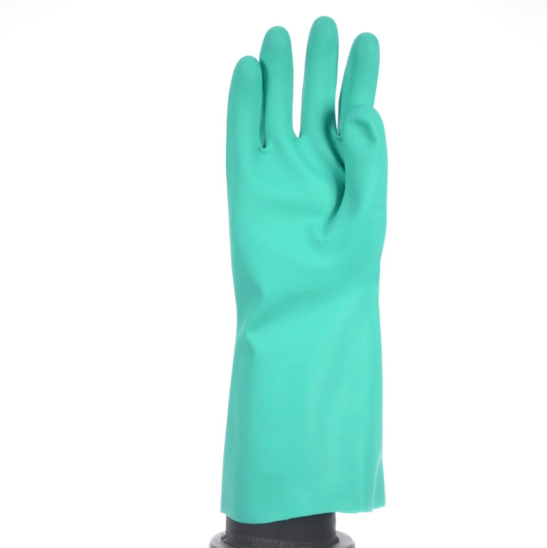 GUANTE NITRILO VERDE FLOCADO 33 cm S (T-6)(9009F)