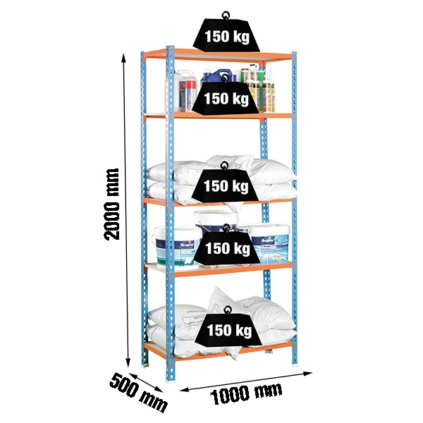 KIT ESTANTERIA STABIL 100/50 300KG 1920x1000x50mm NARANJA/AZUL