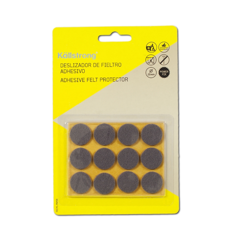 FIELTRO DESLIZANTE ADHESIVO Ø20mm GRIS (12 UNIDADES)