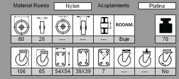 AFO 3/80NYL RUEDA Ø80X20mm GIRAT NYL C/PLATINA