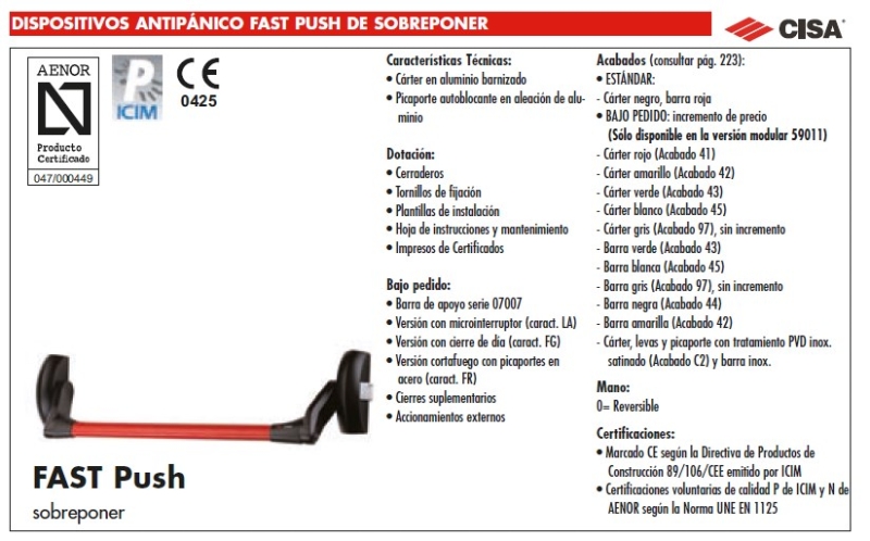 CISA DISPOSITIVO ANTIPANICO CIERRE LATERAL 59001