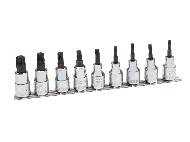 JUEGO LLAVES DE VASO TORX EN RAIL 1/2"  T20-T60 9 PIEZAS (7809TO)