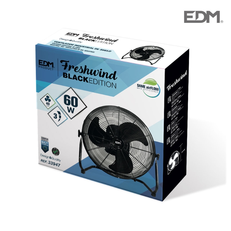 VENTILADOR INDUSTRIAL OSCILANTE NEGRO 60W Ø ASPAS 40 cm EDM