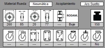 AFO 316/260 RUEDA RECAMBIO Ø260X85mm NEUMATICA LLANTA ROJA B.LISO